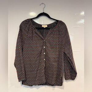 Women's Button Up Bow Patterned Loft Top